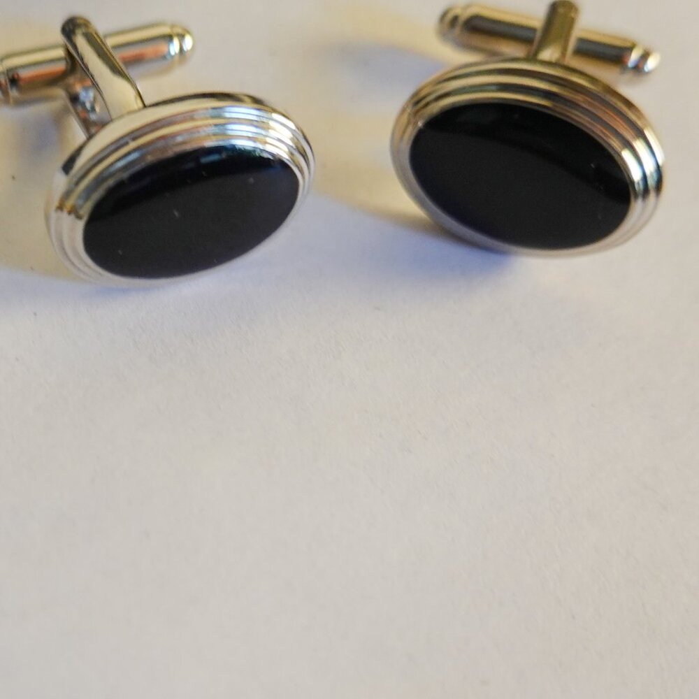 Men's Cufflinks and Silver Black Enamel